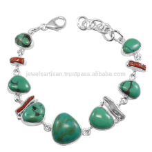 Bijoux en pierres précieuses faits à la main Bracelet en argent sterling 925 en pierres précieuses et turquoise tibétaine et tibétaine tibétaine